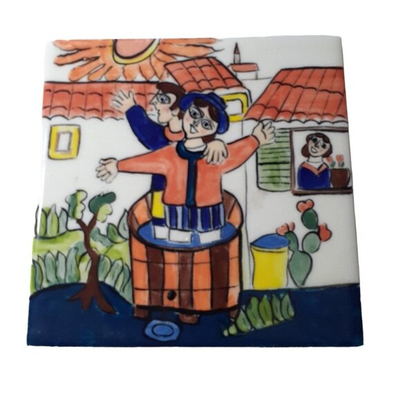 Decorative Studio Art Pottery Tile Studio Abstract 4.4" x 4.4" 4pc - Picture 5 of 7